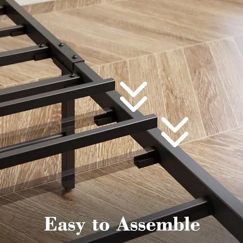 ANCTOR Twin Bed Frames, Storage Headboard with Outlets, Easy to Install, Sturdy and Stable, No Noise, No Box Springs Needed, Rustic Brown and Black