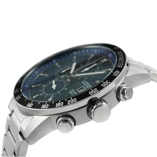 Citizen Men's Blue Dial Stainless Steel Silver-tone Band Analog Chronograph Japanese Quartz Watch -  AN3600-59L